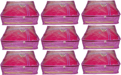 

Funkroo High Quality Pack of 9 Polka dot 6 inch Designer Height Saree Cover Gift Organizer bag vanity pouch Keep saree/Suit/Travelling Pouch(Pink)