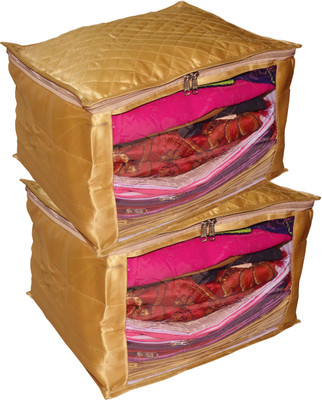 

Funkroo High Quality Pack of 2 Satin 12inch Designer Height Saree Cover Gift Organizer bag vanity pouch Keep saree/Suit/Travelling Pouch(Golden)