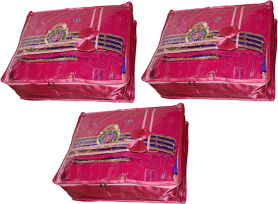 

Funkroo High Quality Pack of 3 Upper transparent Satin 6 inch Height Saree Cover Gift Organizer bag vanity pouch Keep saree/Suit/Travelling Pouch(Pink)