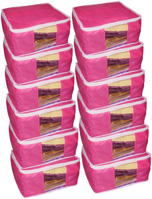 

Funkroo High Quality Pack of 12 Non Woven 10inch Designer Height Saree Cover Gift Organizer bag vanity pouch Keep saree/Suit/Travelling Pouch(Pink)