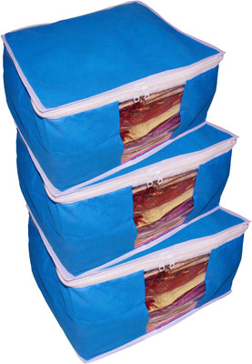 

Funkroo High Quality Pack of 3 Non Woven 10inch Designer Height Saree Cover Gift Organizer bag vanity pouch Keep saree/Suit/Travelling Pouch(Blue)