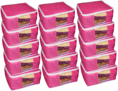 

Funkroo High Quality Pack of 15 Non Woven 10inch Designer Height Saree Cover Gift Organizer bag vanity pouch Keep saree/Suit/Travelling Pouch(Pink)
