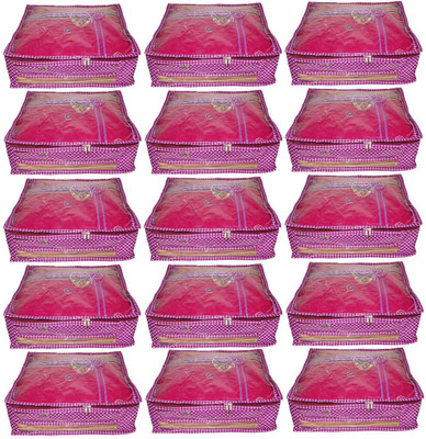 

Funkroo High Quality Pack of 15 Polka dot 6 inch Designer Height Saree Cover Gift Organizer bag vanity pouch Keep saree/Suit/Travelling Pouch(Pink)