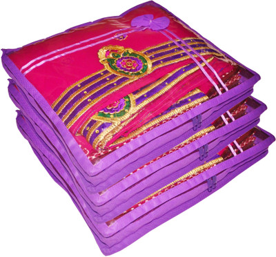 

Funkroo High Quality Pack of 3 Non woven 2 inch Height Saree Cover Gift Organizer bag vanity pouch Keep saree/Suit/Travelling Pouch(Purple)