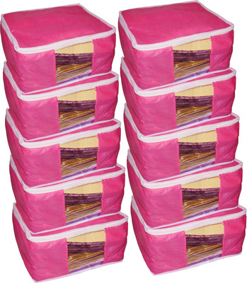 

Funkroo High Quality Pack of 10 Non Woven 10inch Designer Height Saree Cover Gift Organizer bag vanity pouch Keep saree/Suit/Travelling Pouch(Pink)
