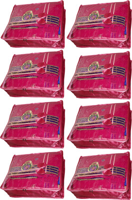 

Funkroo High Quality Pack of 8 Upper transparent Satin 6 inch Height Saree Cover Gift Organizer bag vanity pouch Keep saree/Suit/Travelling Pouch(Pink)