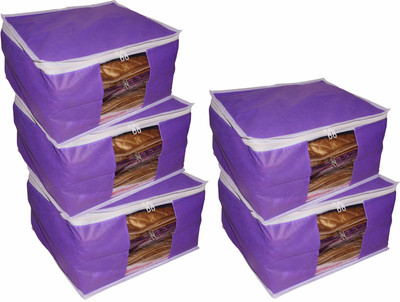 

Funkroo High Quality Pack of 5 Non Woven 10inch Designer Height Saree Cover Gift Organizer bag vanity pouch Keep saree/Suit/Travelling Pouch(Purple)