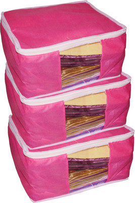 

Funkroo High Quality Pack of 3 Non Woven 10inch Designer Height Saree Cover Gift Organizer bag vanity pouch Keep saree/Suit/Travelling Pouch(Pink)