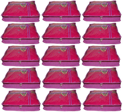 

Funkroo High Quality Pack of 15 Polka dot 2 inch Designer Height Saree Cover Gift Organizer bag vanity pouch Keep saree/Suit/Travelling Pouch(Pink)