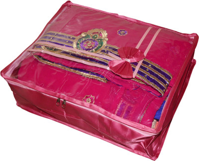 

Funkroo High Quality Pack of 1 Upper transparent Satin 6 inch Height Saree Cover Gift Organizer bag vanity pouch Keep saree/Suit/Travelling Pouch(Pink)