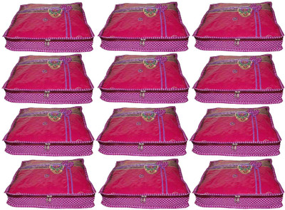 

Funkroo High Quality Pack of 12 Polka dot 2 inch Designer Height Saree Cover Gift Organizer bag vanity pouch Keep saree/Suit/Travelling Pouch(Pink)
