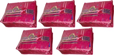 

Funkroo High Quality Pack of 5 Upper transparent Satin 6 inch Height Saree Cover Gift Organizer bag vanity pouch Keep saree/Suit/Travelling Pouch(Pink)