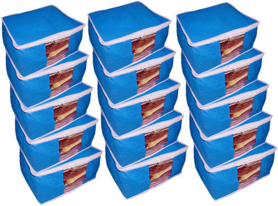 

Funkroo High Quality Pack of 15 Non Woven 10inch Designer Height Saree Cover Gift Organizer bag vanity pouch Keep saree/Suit/Travelling Pouch(Blue)