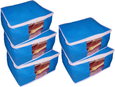 

Funkroo High Quality Pack of 5 Non Woven 10inch Designer Height Saree Cover Gift Organizer bag vanity pouch Keep saree/Suit/Travelling Pouch(Blue)