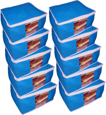 

Funkroo High Quality Pack of 10 Non Woven 10inch Designer Height Saree Cover Gift Organizer bag vanity pouch Keep saree/Suit/Travelling Pouch(Blue)
