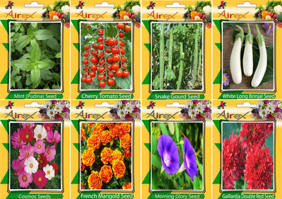 

Airex Mint, Tomato Cherry, Snake Gourd, White Long Brinjal, Cosmos Mixed, French Marigold, Morning Glory and Gaillardia Double Red (Summer) Seed + Humic Acid Fertilizer (For Growth of All Plant and Better Responce) + 15 gm Humic Acid + Pack Of 30 Seeds * 