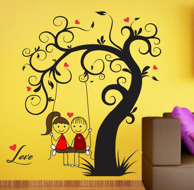 Happy Walls 60 cm Couple sitting in a love tree Self Adhesive Sticker(Pack of 1)