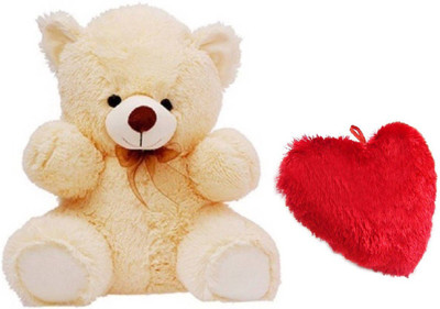 

BACK-C Soft Teddy Combo Of Stuffed Spongy Hugable Cute Teddy Bear Cream Color 58 CM & Soft Heart Pillow 24 CM For Someone Special Red Color - 58 cm(Multicolor)