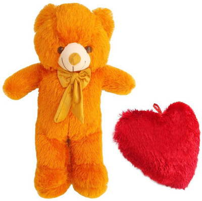 

BACK-C Soft Teddy Combo Of Stuffed Spongy Hugable Cute Teddy Bear Brown Color 90 CM & Soft Heart Pillow 24 CM For Someone Special Red Color - 90 cm(Multicolor)