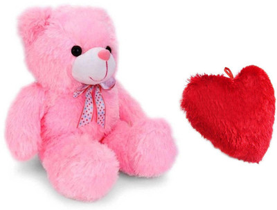 

BACK-C Soft Teddy Combo Of Stuffed Spongy Hugable Cute Teddy Bear Pink Color 90 CM & Soft Heart Pillow 24 CM For Someone Special Red Color - 90 cm(Multicolor)