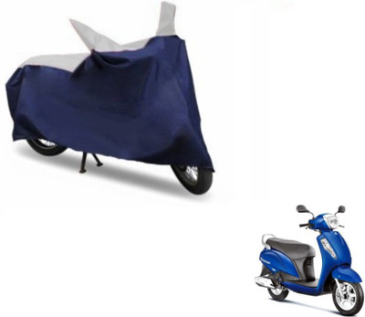 MOCKHE Two Wheeler Cover for Suzuki(Access, Blue, Silver)