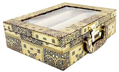 

Haryana Craft Stylish Golden( Transparent Upper) Bangles Box With Lock System And 3 Rods Size L*B*H :32*25*9 Cm Bangls Box Vanity Box(Golden)