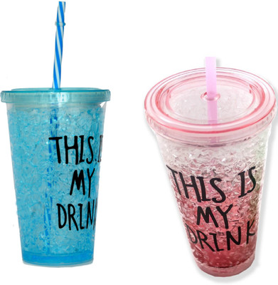 

DINAARKAN COMBO OF FROSTY BLUE AND PINK TRANSPARENT GLASS WITH STRAW 450 ml 450 ml Sipper(Pack of 2, Blue, Pink)