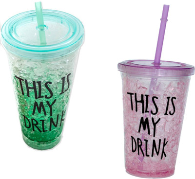 

DINAARKAN COMBO OF FROSTY GREEN AND PURPLE TRANSPARENT GLASS WITH STRAW 450 ml 450 ml Sipper(Pack of 2, Green, Purple)