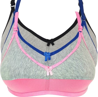 X-WELL Women T-Shirt Non Padded Bra(Dark Blue, Black, Pink)