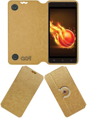 ACM Flip Cover for Intex Aqua Lions 3G(Gold, Cases with Holder, Pack of: 1)