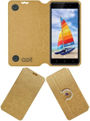 ACM Flip Cover for Intex Aqua Strong 5.1 Plus(Gold, Cases with Holder, Pack of: 1)