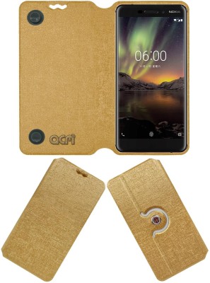 ACM Flip Cover for Nokia 6(Gold, Cases with Holder, Pack of: 1)