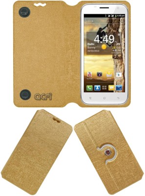 ACM Flip Cover for Spice Mi-502n Smart Flo Pace 3(Gold, Cases with Holder, Pack of: 1)