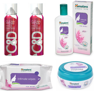 

Himalaya Clean And Dry Foam Wash, Intimate Wash, Intimate Wipes, Soothing Body Butter Rose(Set of 5)