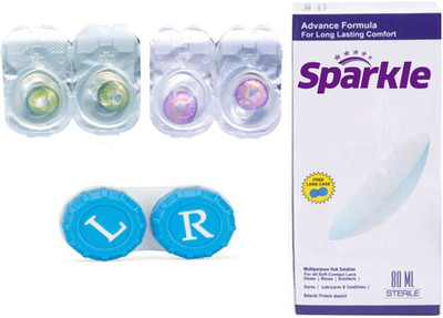 

Sparkle 2 Pair ( Green - Violet ) Zero Power Monthly Contact Lens(Zero Power, Multicolor, Pack of 2)