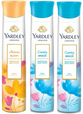 

Yardley London One Autumn Bloom & Two Country Breeze Deodorant Combo for Women Body Spray - For Women(450 ml, Pack of 3)