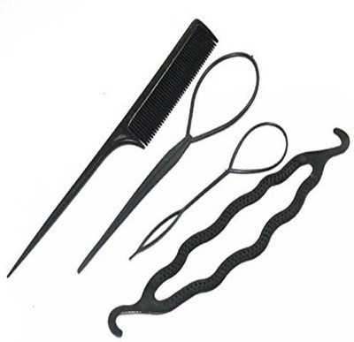 

Confidence Topsy Tail Braid Ponytail Hair Bun Maker 4pc Hair Accessory Set Hair Accessory Set(Black)