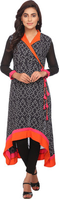 ALOM Women Bandhani Trail Cut Kurta(Black)