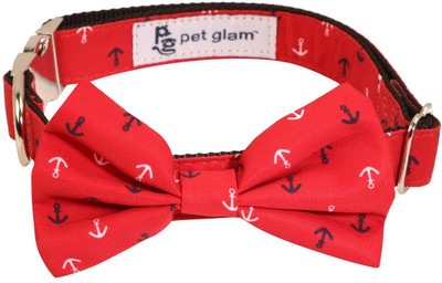 Pet Glam Bow Anchor-Medium to Large Size Plain Dog Collar Charm(Red, Round)