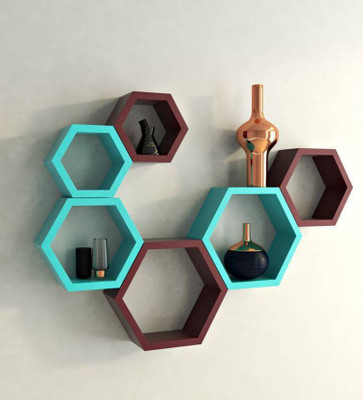 MartCrown wooden multi rack shelf Wooden Wall Shelf(Number of Shelves - 6, Multicolor)