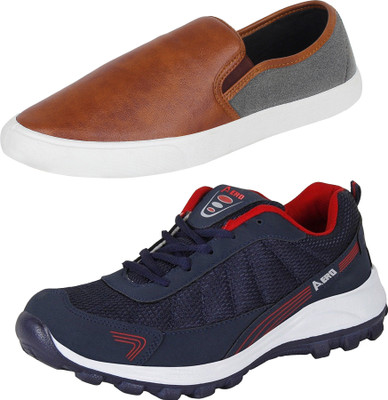 

Aero 02 Pair Combo Power Play Running and Canvas Sneakers Sneakers For Men(Blue, Red, Brown, Grey
