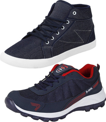 

Aero 02 Pair Combo Power Play Running and Canvas Sneakers For Men(Multicolor, Blue::blue::red