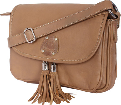 

Hippo Women Beige Genuine Leather Sling Bag