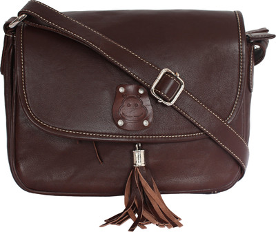 Hippo Women Brown Genuine Leather Sling Bag
