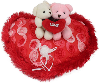 

Tickles Loving Couple Teddy Sitting on Beautiful Heart Special Valentine Day gift - 25 cm(Red)