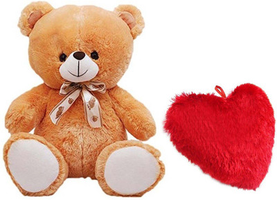 DMGC Soft Teddy Combo Of Stuffed Spongy Hugable Cute Teddy Bear Brown Color 58 CM & Soft Heart Pillow 24 CM For Someone Special Red Color - 58 cm(Multicolor) available at flipkart for Rs.548