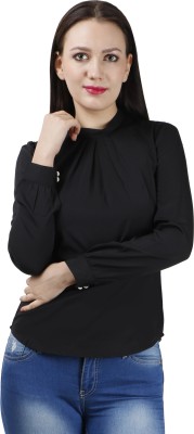 Emeros Casual Bishop Sleeve Solid Women Black Top