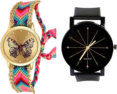 

VITREND (TM) New Fashion Combo Butterfly Printed Dial And Multi Woolen Strap + Black Diamond Dial & Strap-Party-Office Wear-Analog Watch - For Men & Women