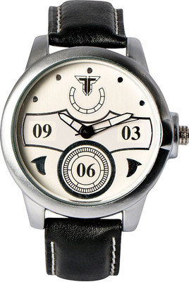 

Traktime New Edge Analogue Silver Round Dial Leather Strap Watch - For Men