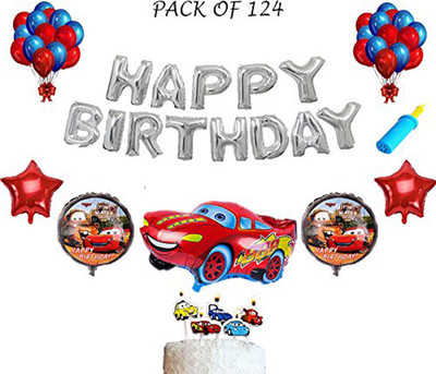 

AMFIN Printed 124 PCs Birthday decoration material combo - Car party supply /Car party balloons / Car party prop Balloon(Multicolor, Pack of 124)